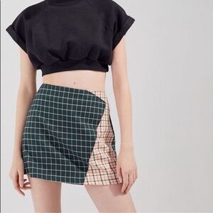 Urban Outfitters Green Plaid Cream and Orange Colorblock Mini Skirt Size Large